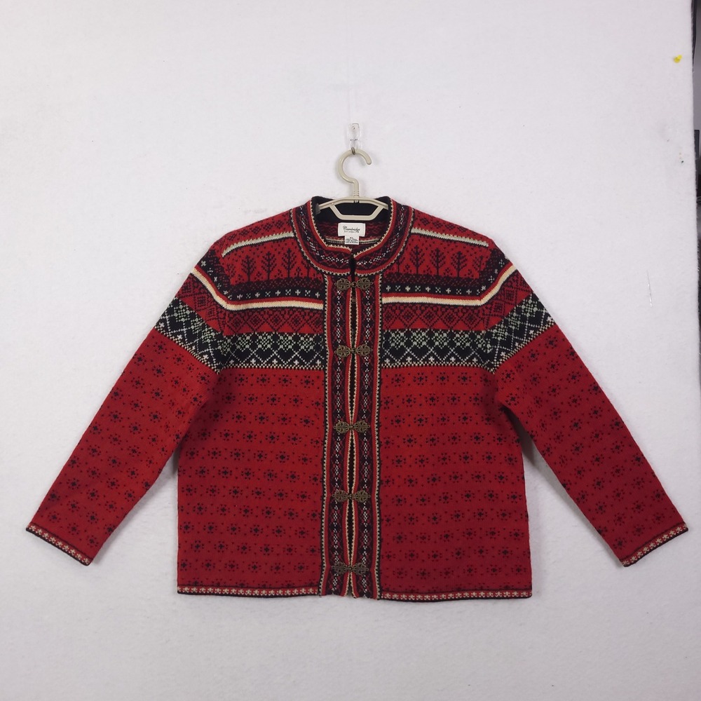 Cambridge Dry Goods Wool Fair Isle Cardigan Sweater Nordic Clasp XL Boho Holiday